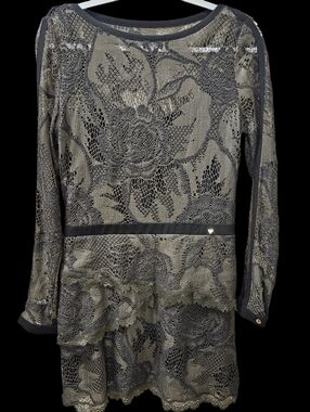 Guess Los Angeles Metallic Olive Floral Lace Peplum Mini Dress Sz 8